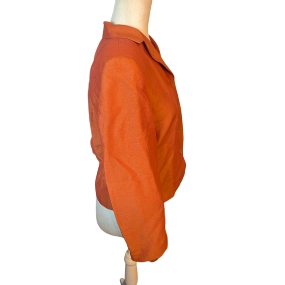 Ann Taylor Linen Blend Orange Button-Up Modern Career Office Siren Blazer Sz 8 - Picture 4 of 9